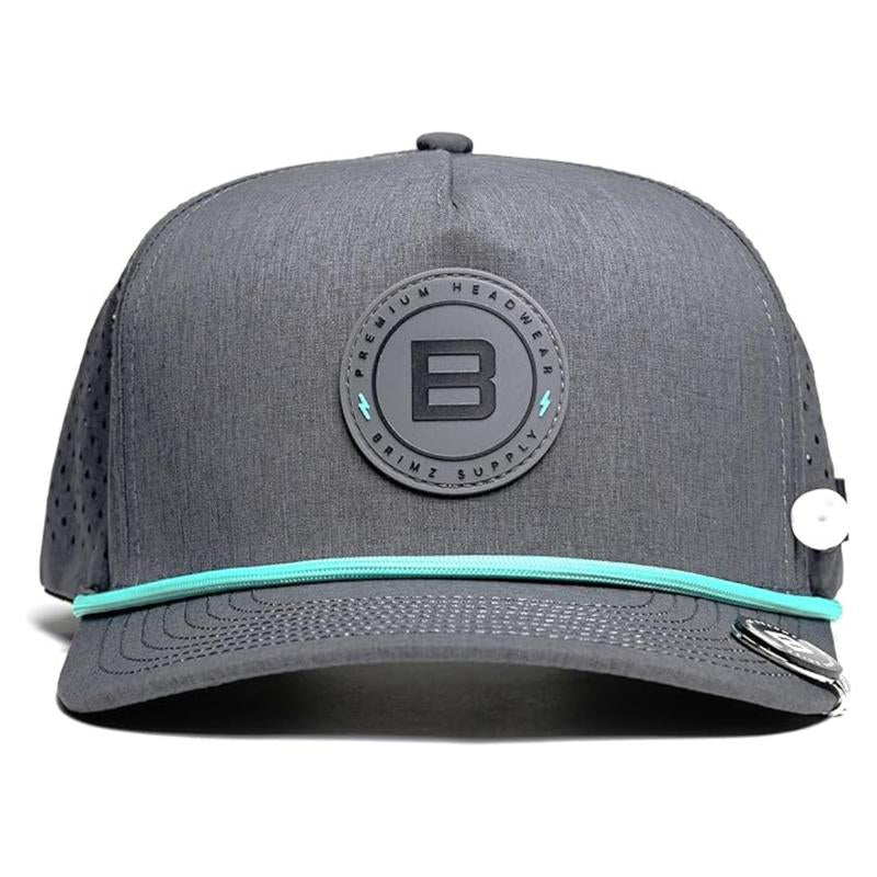 BRIMZ Golf Performance Hat - Breathable Sweat & Water Resistant Golfing Snapback Cap with Tee Holder & Magnetic Ball Marker (Heather Gray - Brimz)