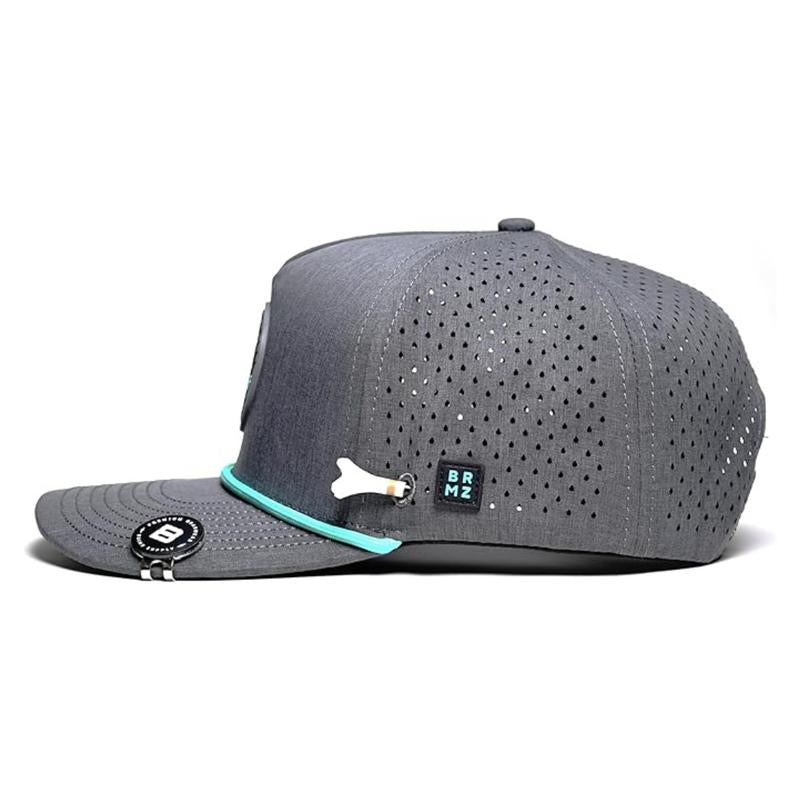 BRIMZ Golf Performance Hat - Breathable Sweat & Water Resistant Golfing Snapback Cap with Tee Holder & Magnetic Ball Marker (Heather Gray - Brimz)