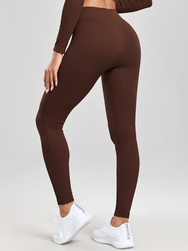 Women'S Solid Long Sleeve Crop Top & Leggings Tracksuit Set, Square Neck Tee & Yoga Pants, Women'S Sportswear for Gym Running, Minimalistic Outfit, Fall Outfits, Tracksuit for Women Fall Outfits, Workout