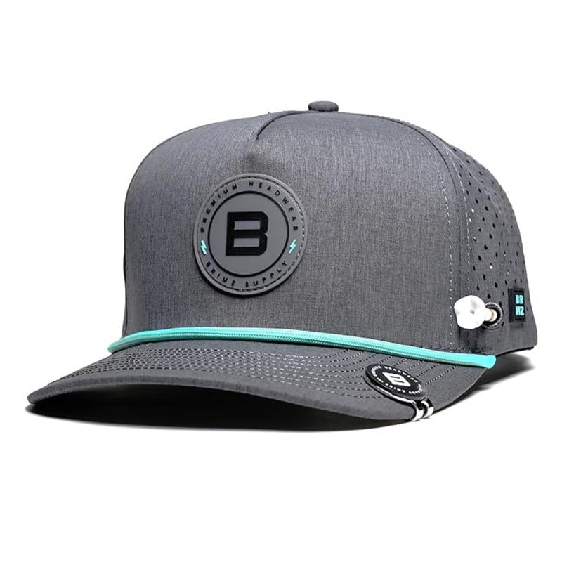 BRIMZ Golf Performance Hat - Breathable Sweat & Water Resistant Golfing Snapback Cap with Tee Holder & Magnetic Ball Marker (Heather Gray - Brimz)