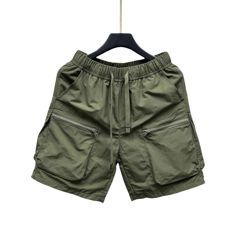 Men'S Japanese Retro Cargo Shorts, Multi-Pocket, Solid Color, Non-Stretch Fabric, for Hiking & Outdoor Activities, Menswear Polyester Tropical