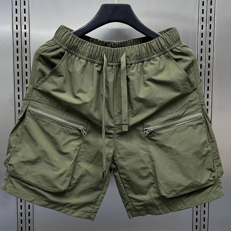 Men'S Japanese Retro Cargo Shorts, Multi-Pocket, Solid Color, Non-Stretch Fabric, for Hiking & Outdoor Activities, Menswear Polyester Tropical