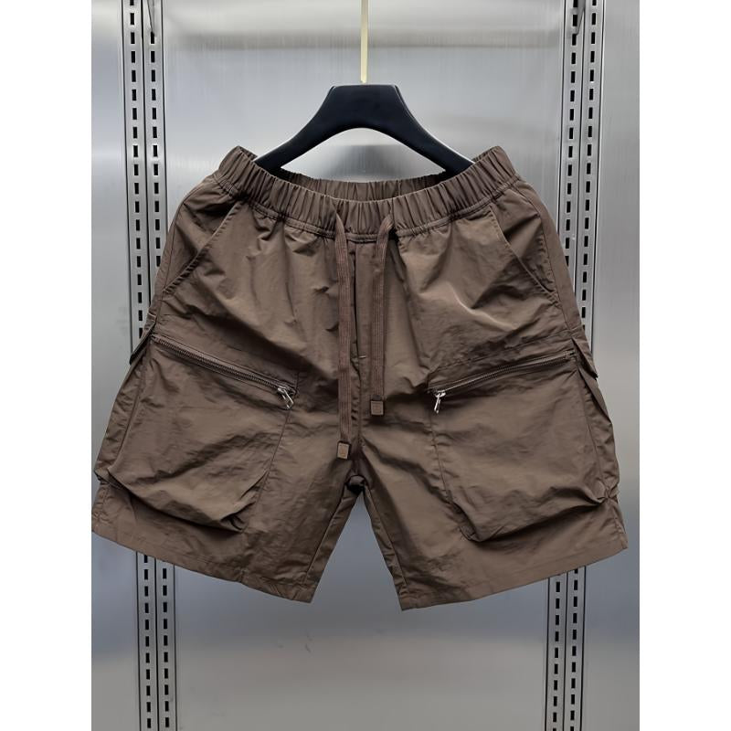 Men'S Japanese Retro Cargo Shorts, Multi-Pocket, Solid Color, Non-Stretch Fabric, for Hiking & Outdoor Activities, Menswear Polyester Tropical