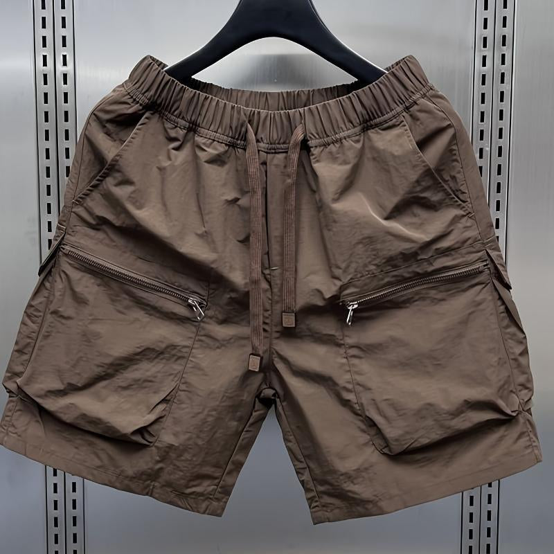 Men'S Japanese Retro Cargo Shorts, Multi-Pocket, Solid Color, Non-Stretch Fabric, for Hiking & Outdoor Activities, Menswear Polyester Tropical